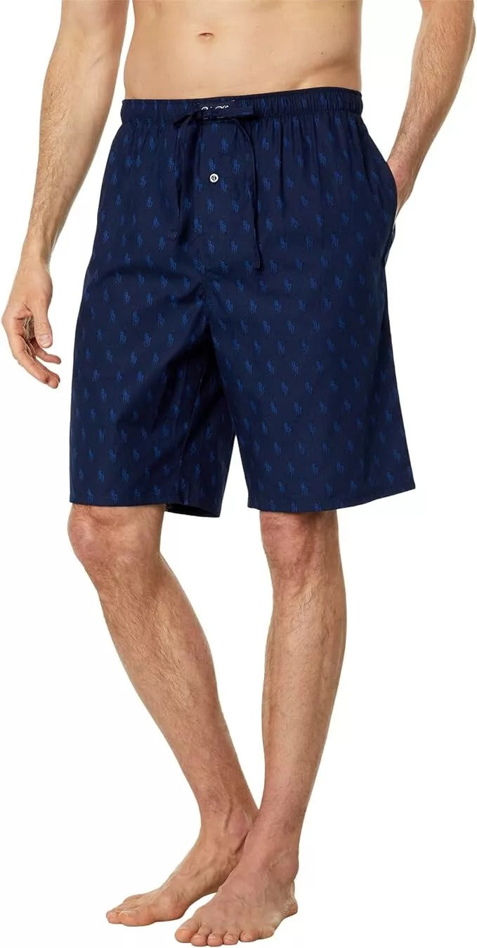 POLO RALPH LAUREN All Over Pony Print Sleep Shorts Large Cruise Navy Blue