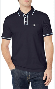 Original Penguin Mens Slim Fit 3D Earl Short Sleeve Polo Shirt Blue XL