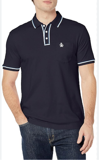 Original Penguin Mens Slim Fit 3D Earl Short Sleeve Polo Shirt Blue XL