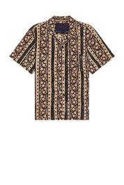Kardo Mens Ronen Black Brown Crochet Short Sleeve Button Down Shirt XL Cotton