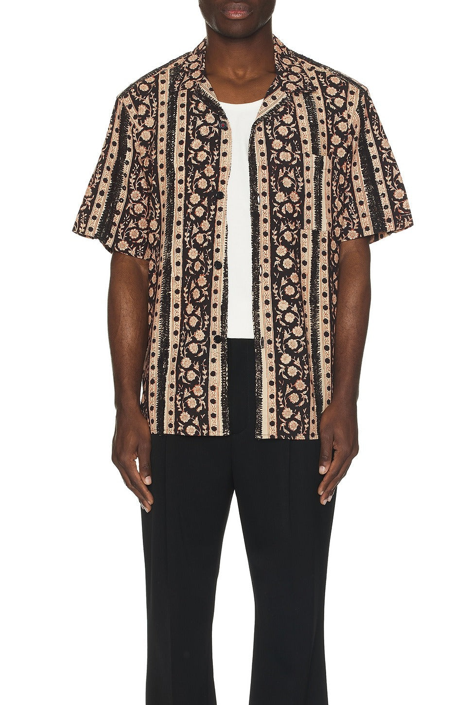 Kardo Mens Ronen Black Brown Crochet Short Sleeve Button Down Shirt XL Cotton