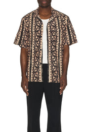 Kardo Mens Ronen Black Brown Crochet Short Sleeve Button Down Shirt XL Cotton