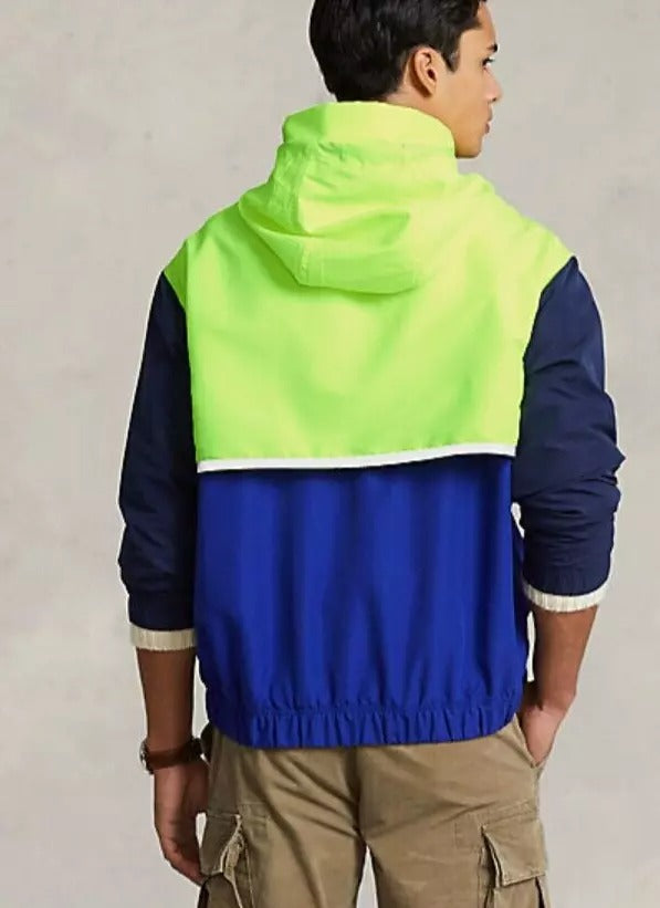 Polo Ralph Lauren Men's Water-Repellent Hooded Jacket Large Blue Yellow