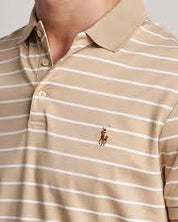 Polo Ralph Lauren Mens Classic Striped Soft Cotton Polo Shirt Small Sand / White