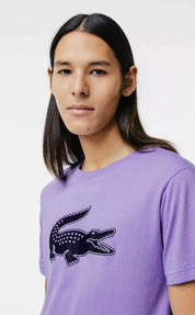 Lacoste Mens Short Sleeve Solid Color Crocodile Logo T Shirt 5 / Large Purple