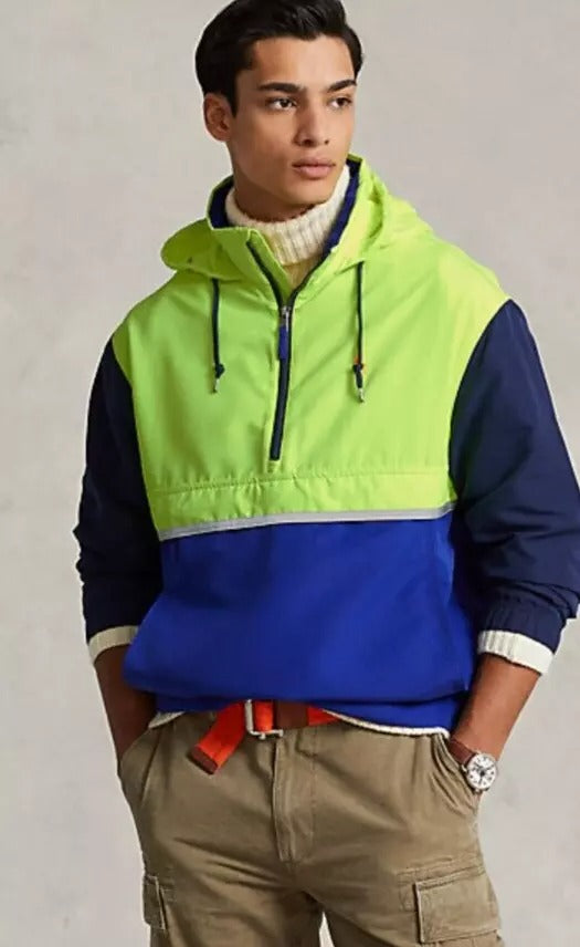 Polo Ralph Lauren Men's Water-Repellent Hooded Jacket Large Blue Yellow