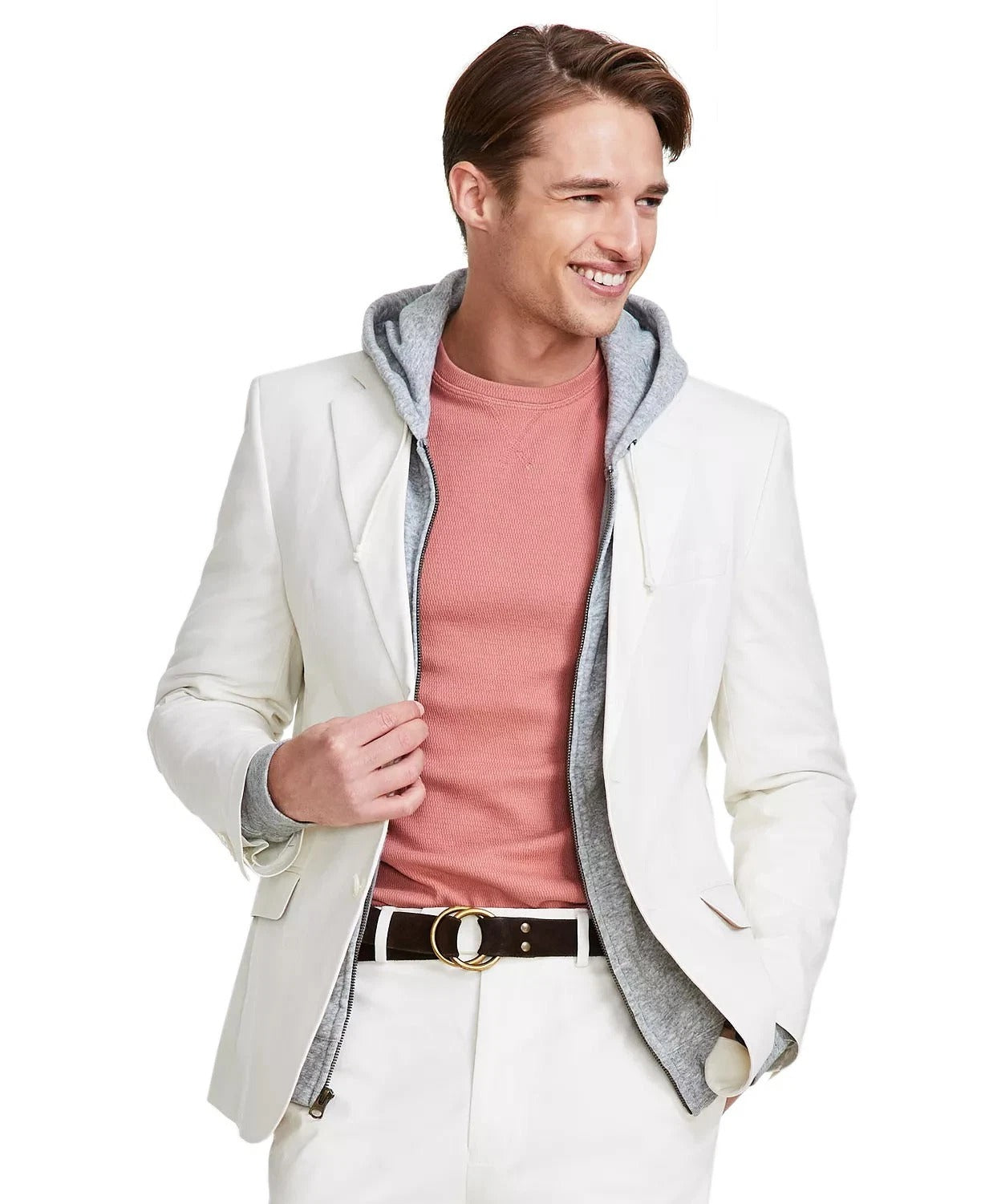 Nautica Mens Modern fit 2 Piece Suit 36 R / 30 Waist Cream Beige Solid Stretch