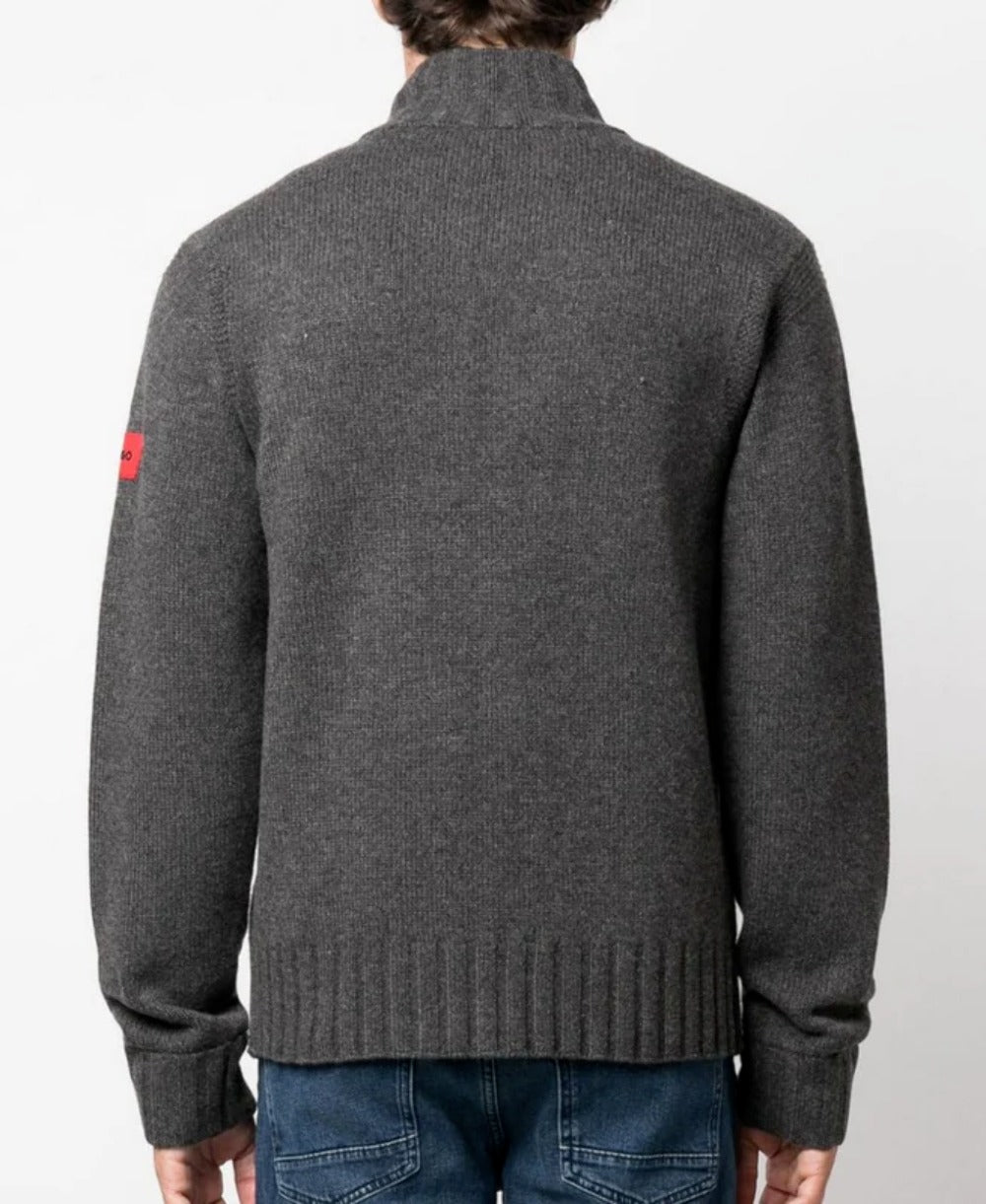Hugo Boss Mens Full Zip Wool Suppon Sweater Large Grey