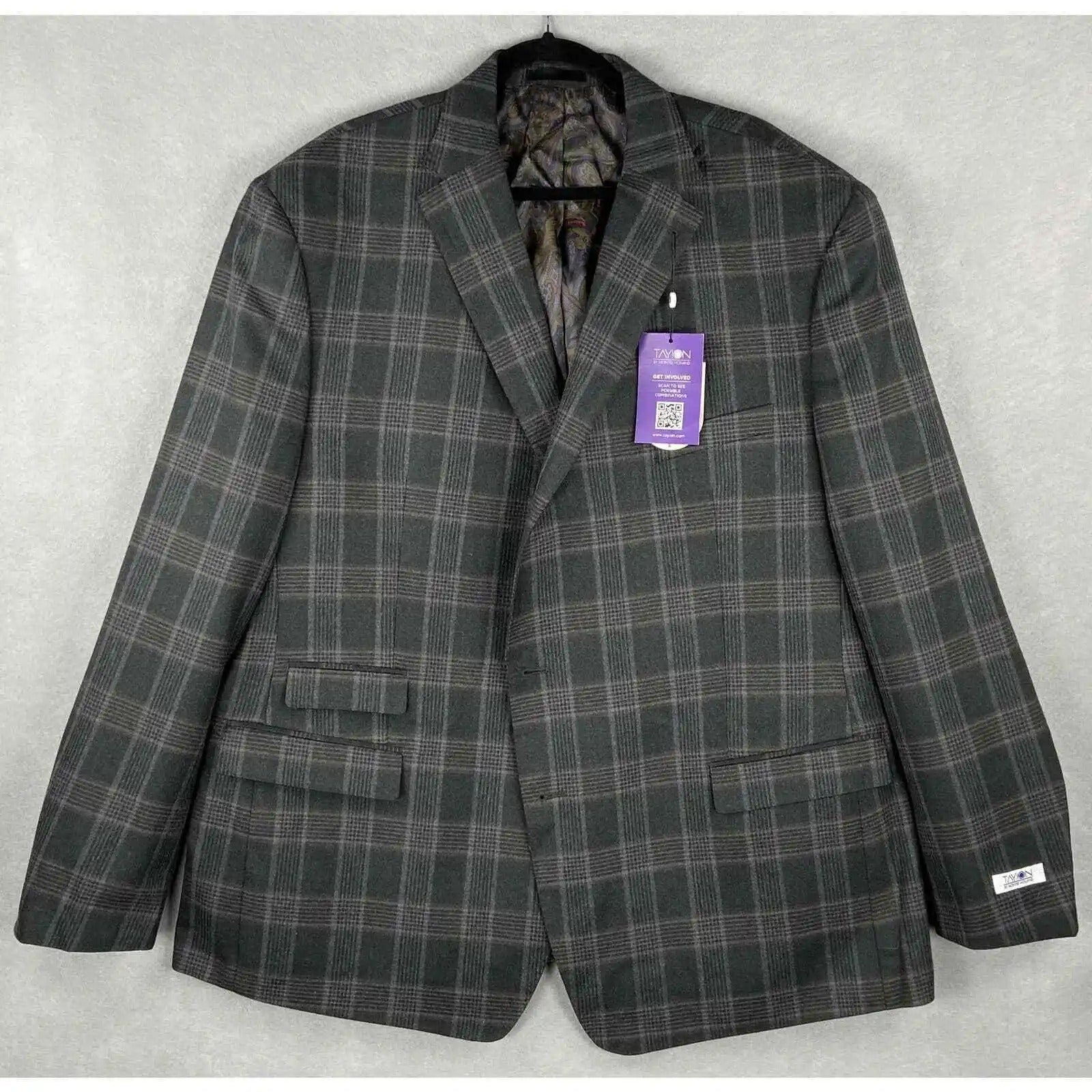 Tayion Collection Mens Green Plaid Wool Suit Jacket 44L