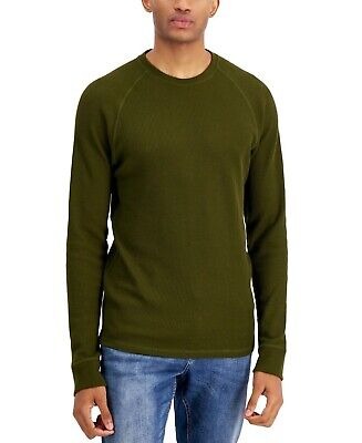 SUN + STONE Men's Thermal Waffle-Knit Long Sleeve Shirt Medium Green