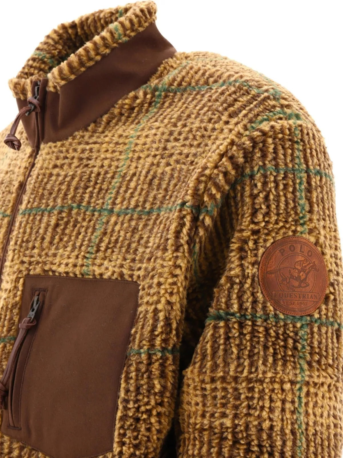Polo Ralph Lauren Mens Brown Glen Plaid Pile Fleece Jacquard Bomber Jacket Medium
