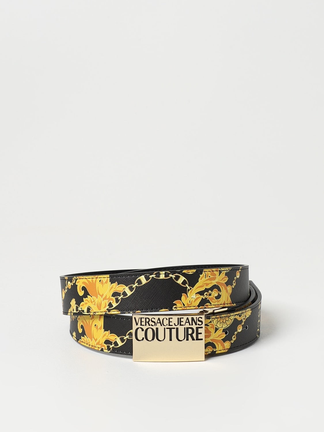 VERSACE JEANS COUTURE belt in saffiano leather Size 90 / 34 US Black gold