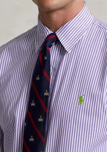 Polo Ralph Lauren Mens Classic Fit Striped Button Down  Shirt Purple White Small