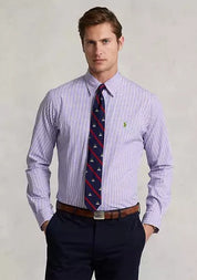 Polo Ralph Lauren Men's Classic Fit Striped Stretch Dress Shirt Purple Small