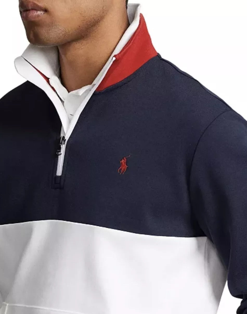 Polo Ralph Lauren Men's Cotton Interlock Quarter-Zip Sweatshirt Small White Blue