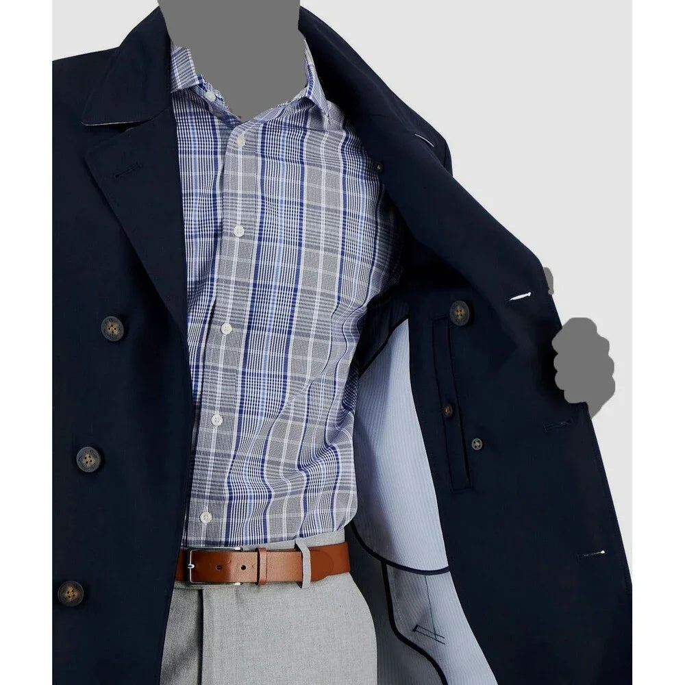 Lauren Ralph Lauren Mens Double Breasted Raincoat Coat 44 S Navy Blue