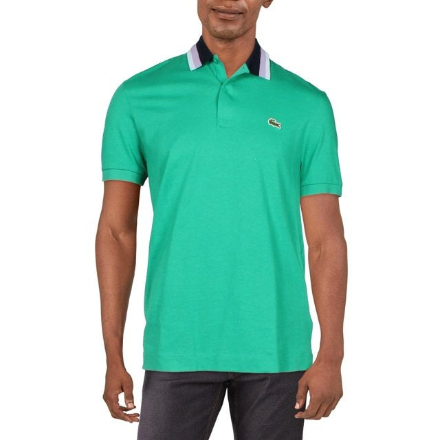 Lacoste Mens Cotton Short Sleeve Polo Shirt 9 / 4XL Green / Navy Strriped CollarLacoste Mens Cotton Short Sleeve Polo Shirt 9 / 4XL Green