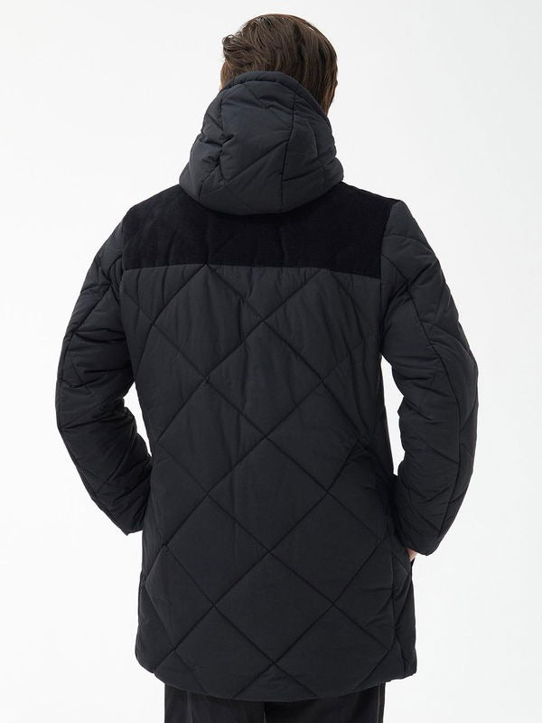 Barbour Men's Elmwood Box Quilted Hooded Full Zip Parka Black Large