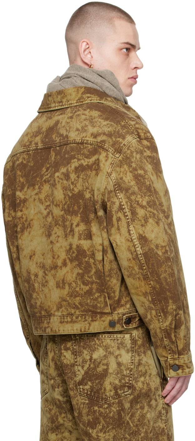 LEMAIRE Mens Bronze / Brown Boxy Trucker Denim Jacket Large Acid Washed