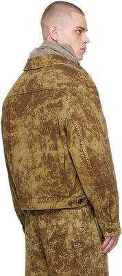 LEMAIRE Mens Bronze / Brown Boxy Trucker Denim Jacket Large Acid Washed