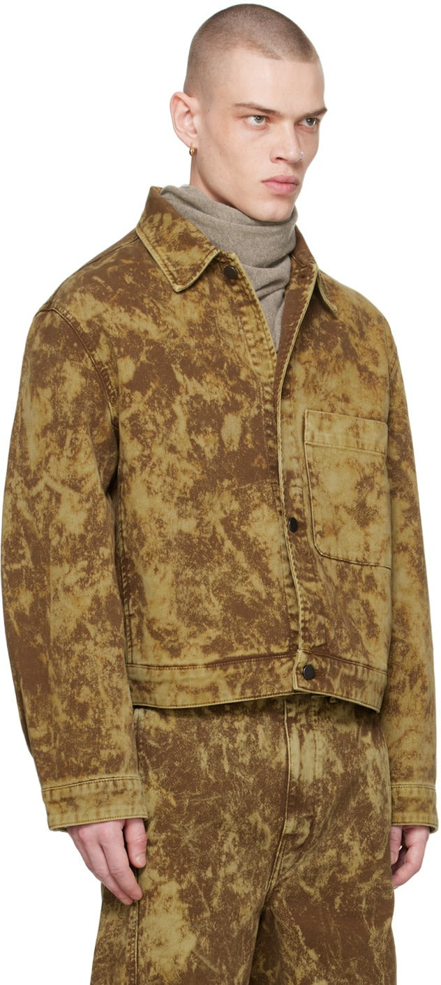 LEMAIRE Mens Bronze / Brown Boxy Trucker Denim Jacket Large Acid Washed