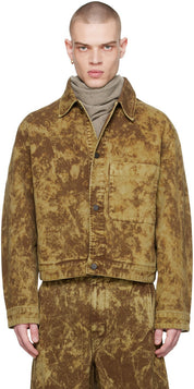 LEMAIRE Mens Bronze / Brown Boxy Trucker Denim Jacket Large Acid Washed