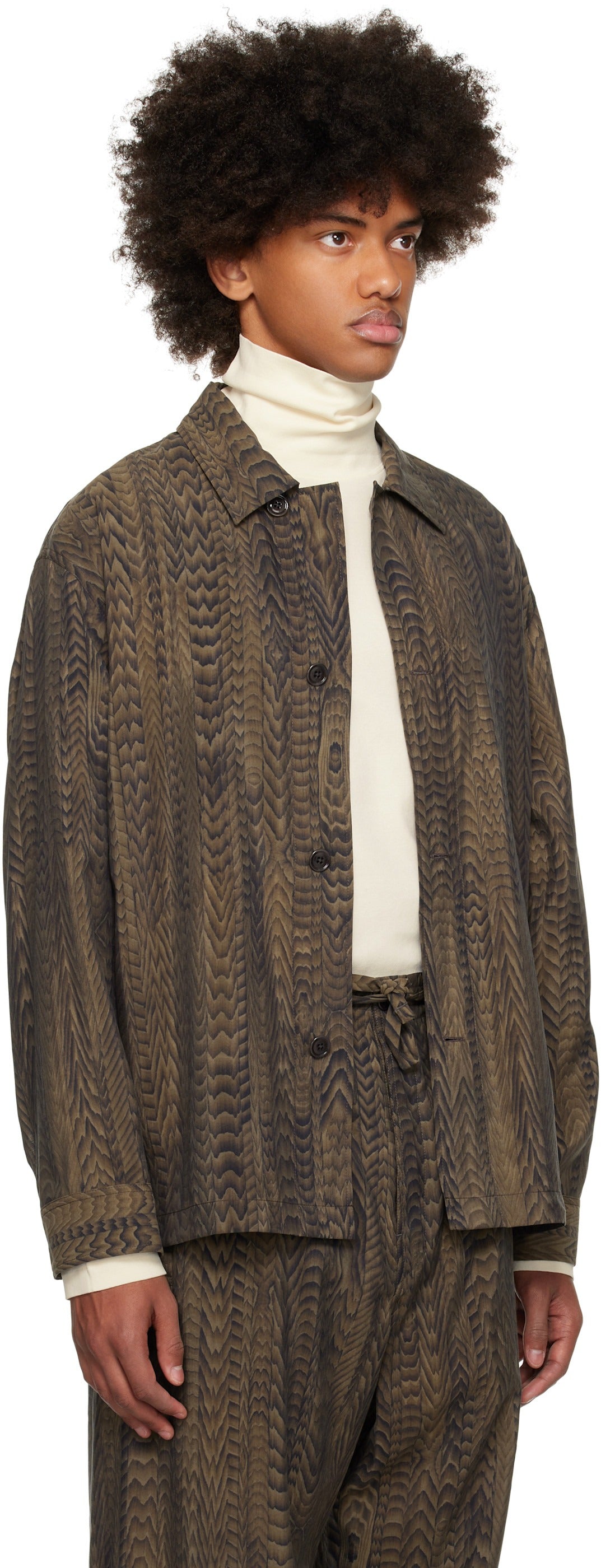 LEMAIRE Mens Brown Freelingwater Printed Pyjama Button Shirt Eu 50 US Large