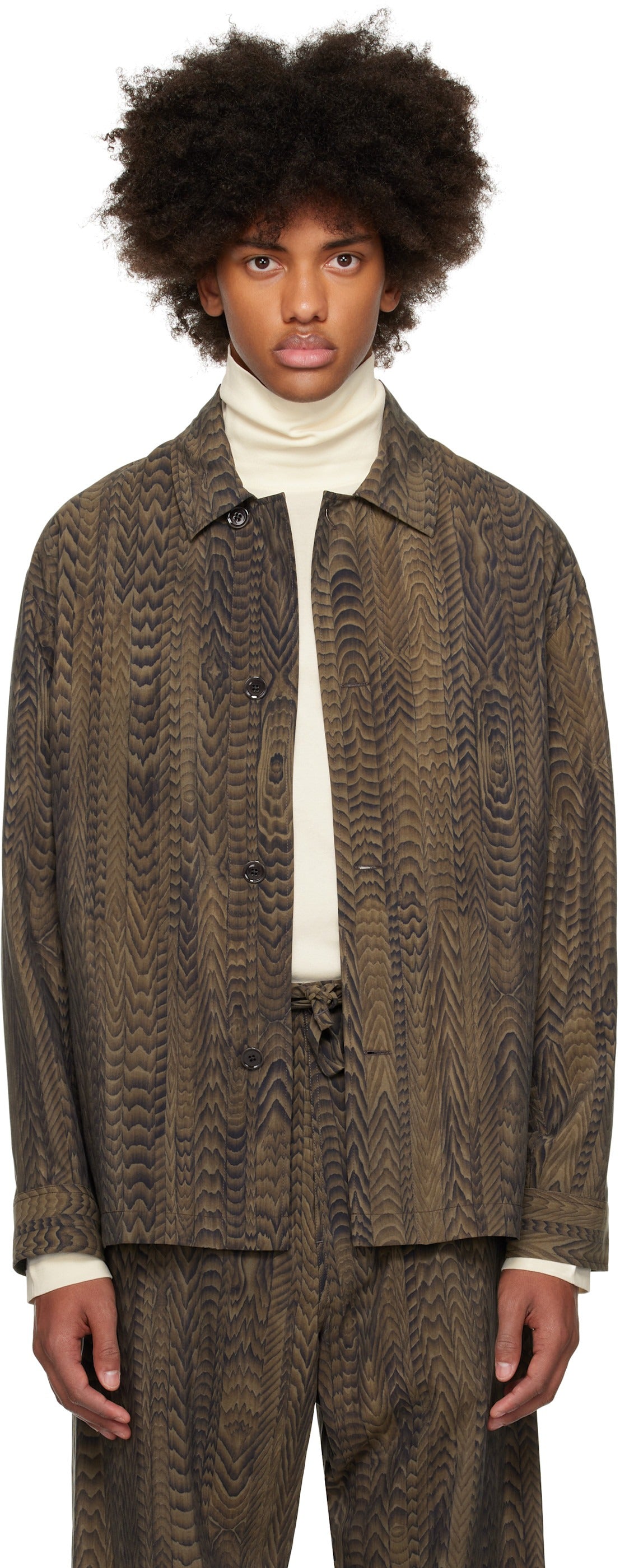 LEMAIRE Mens Brown Freelingwater Printed Pyjama Button Shirt Eu 50 US Large