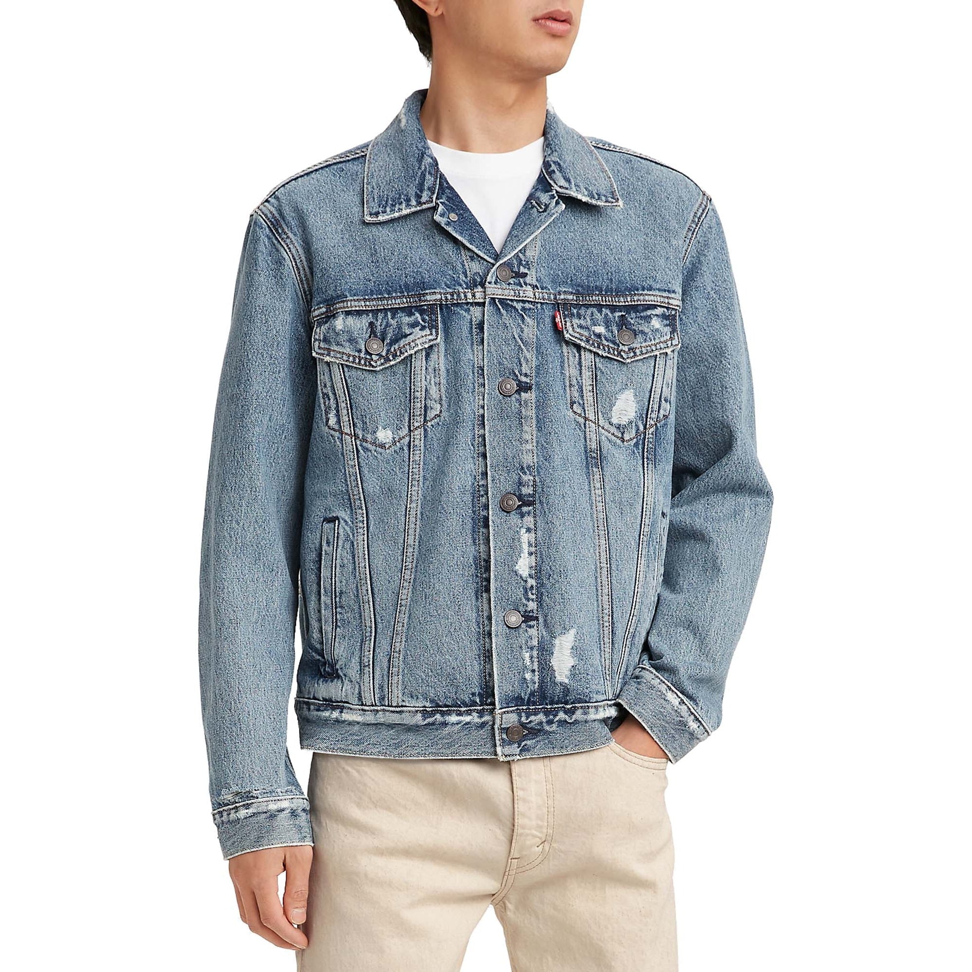 Levi's Mens Destroyed Denim Trucker Jacket Coat Blue Large