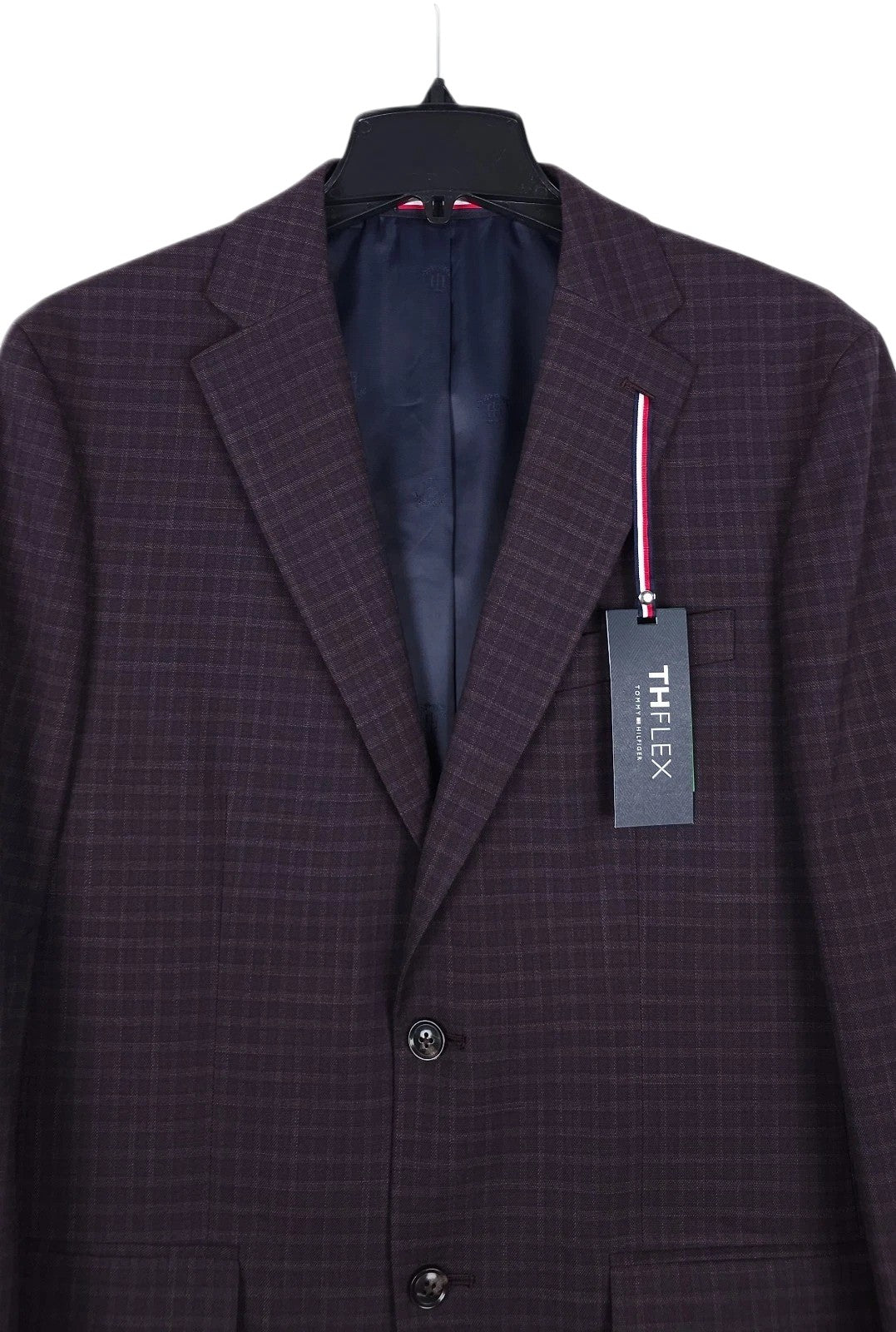 Tommy Hilfiger Mens Modern fit Sport Coat Blazer 38 R Burgundy Red Plaid