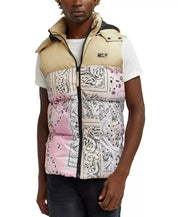 Reason Mens Paisley Puffer Vest Multi Color Tan Pink Medium