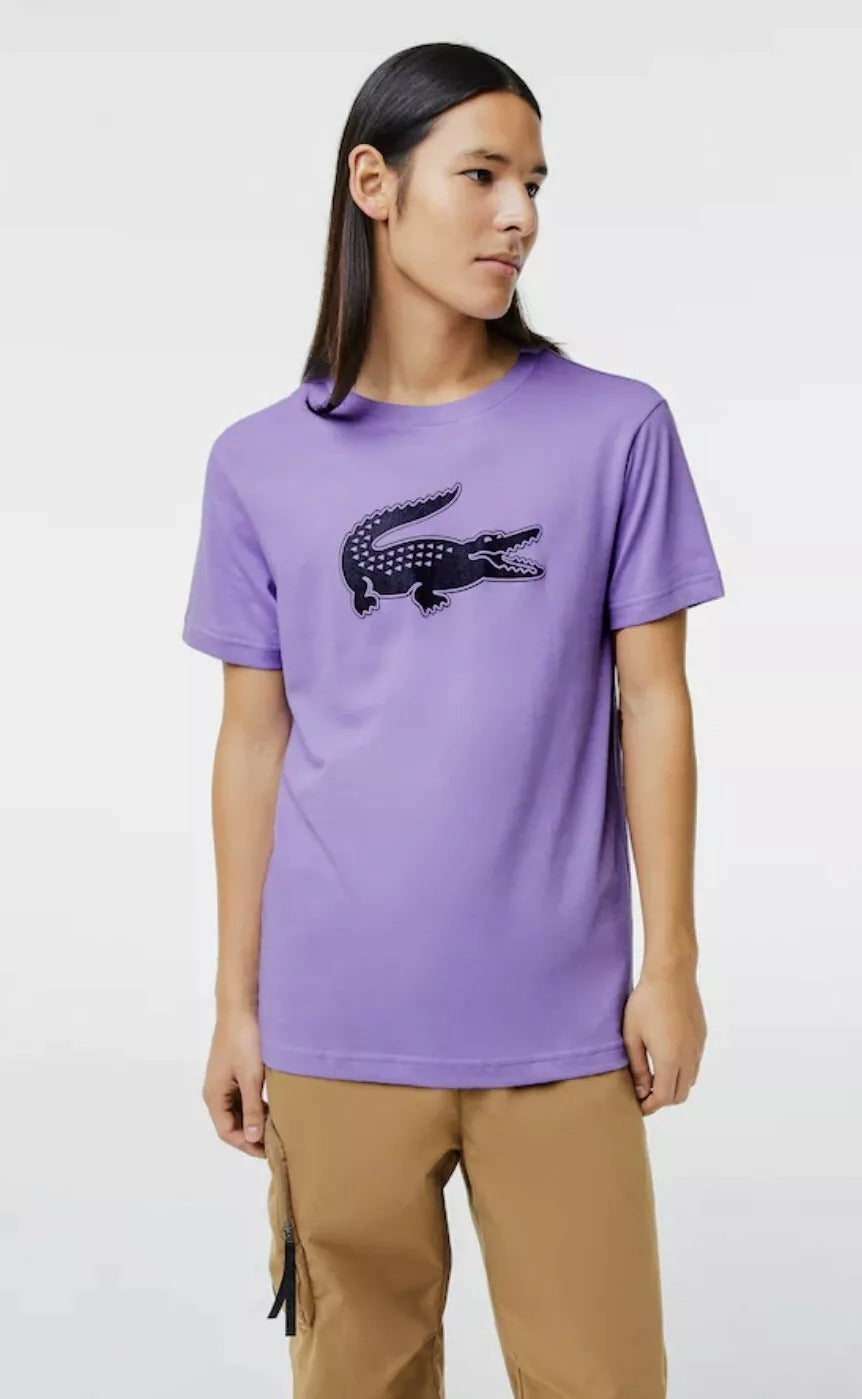Lacoste Mens Short Sleeve Solid Color Crocodile Logo T Shirt 5 / Large Purple
