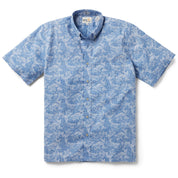 Reyn Spooner Classic Fit Koi Pond Short Sleeve Button Down Polo Shirt Blue Small