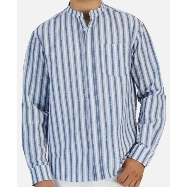 And Now This Men's Banded Collar Seersucker Shirt - Open Blue