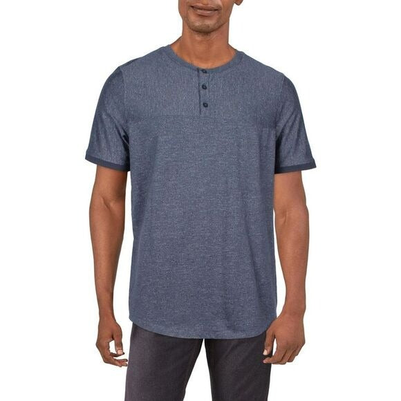 Kenneth Cole Mens Blue Heathered Cotton Henley Shirt XXL 2XL