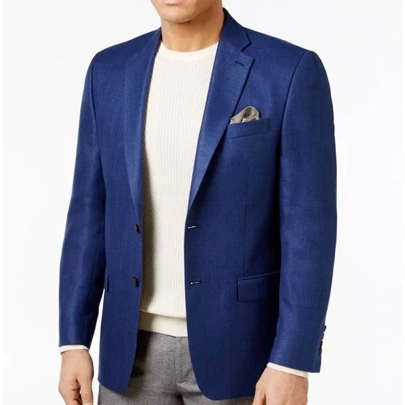 Lauren by Ralph Lauren Mens Sharkskin Regular Fit Sport Coat 40R Bright Navy