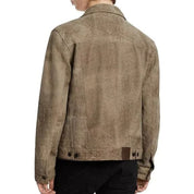 John Varvatos Mens Classic fit Casual Coat Suede Leather Trucker Jacket 48 Brown