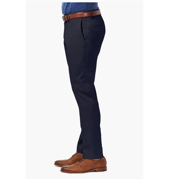 Haggar Mens Slim fit Dress Pants 36 / 34 Navy Blue Solid Stretch