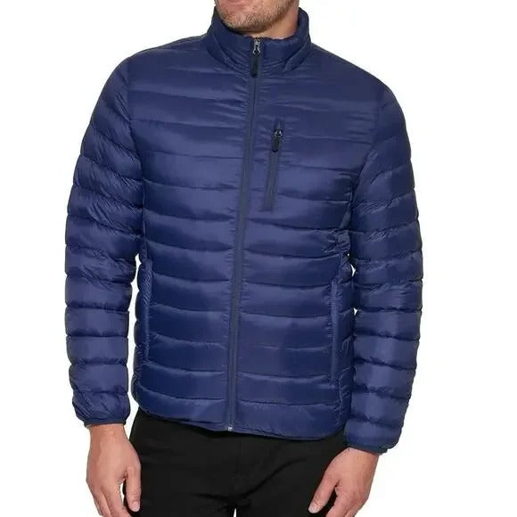 Club Room Mens Puffer Jacket Coat Large Navy Blue Packable Solid