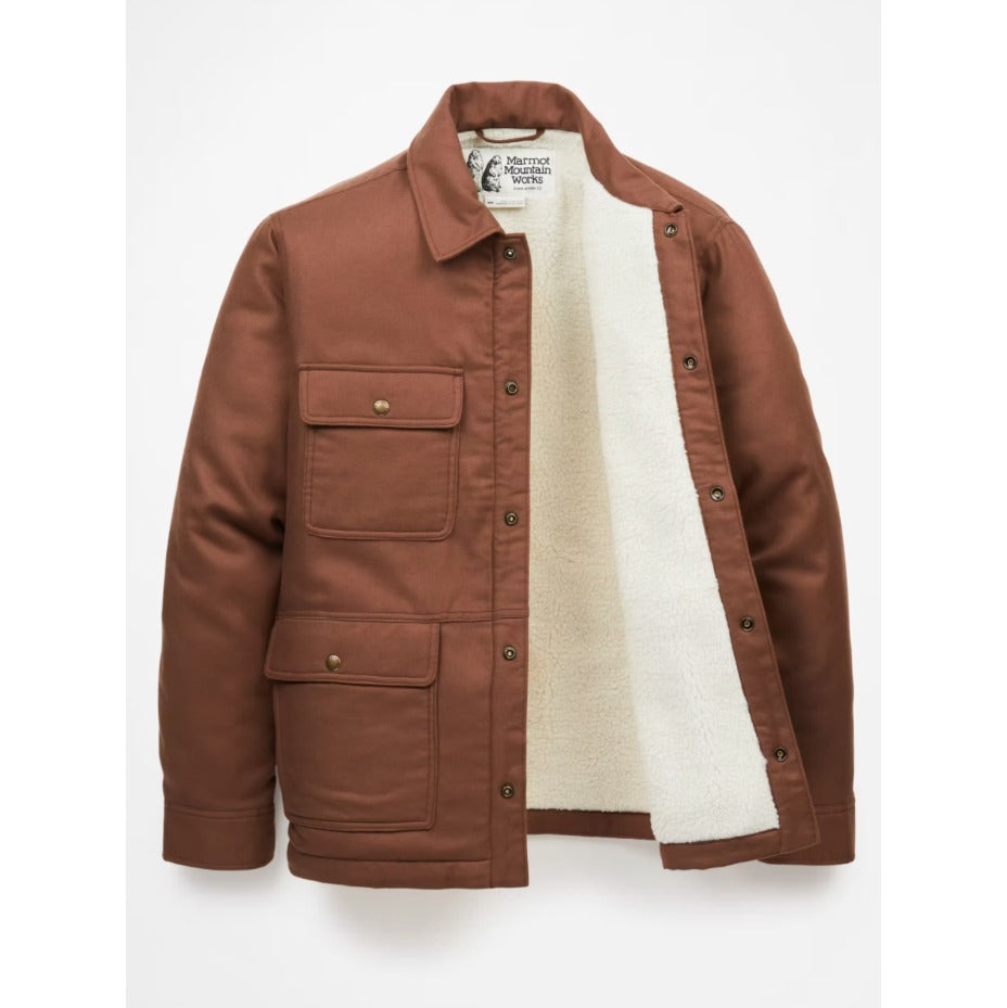 Marmot Mens Ridgefield Fleece Lined Flannel Shirt Jacket Pinecone Brown Small