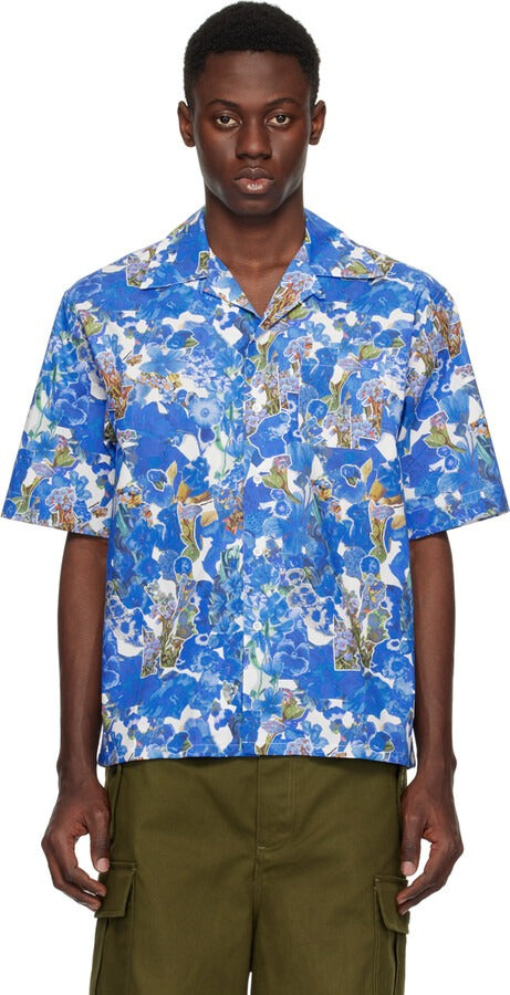 Marni Mens Regular fit Button-Up Shirt IT 48 US 38 Blue Floral