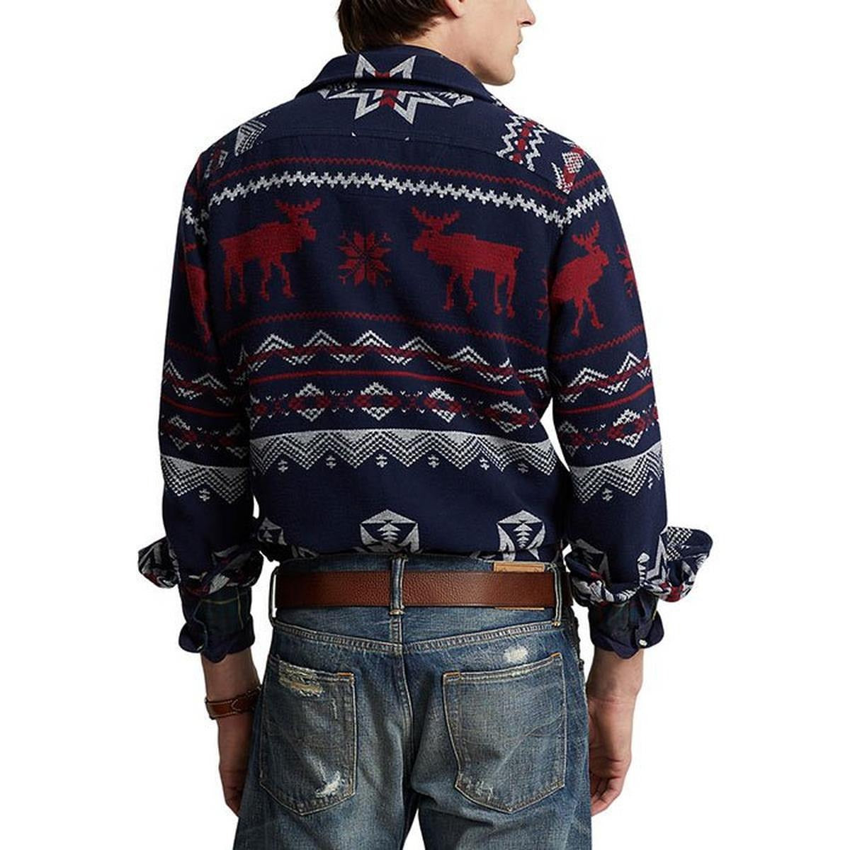 Polo Ralph Lauren Men's Classic Fit Jacquard Work Button Shirt Size Large Navy