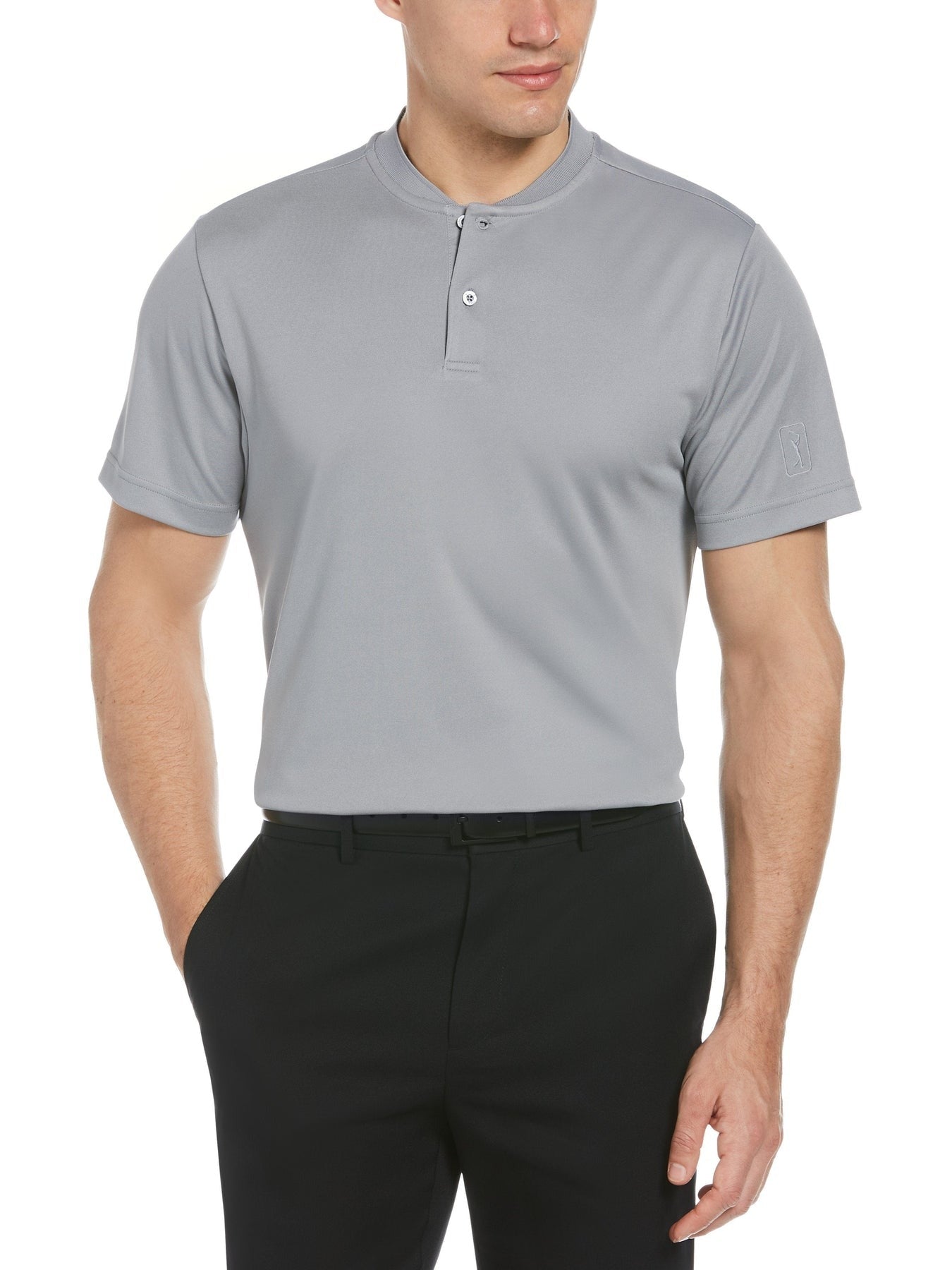 PGA TOUR Mens Regular fit Short Sleeve Polo Shirt Small Grey Solid Stretch