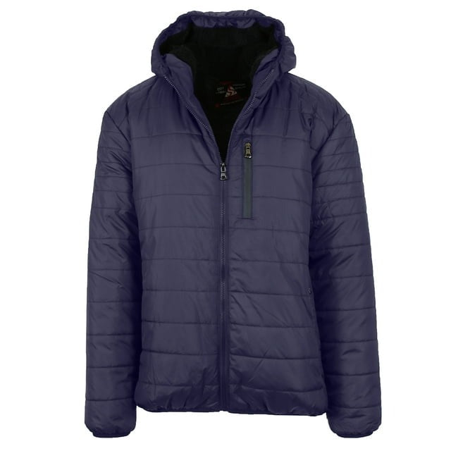 Galaxy by Harvic Mens Sherpa-Lined Hooded Puffer Jacket Large Navy Blue