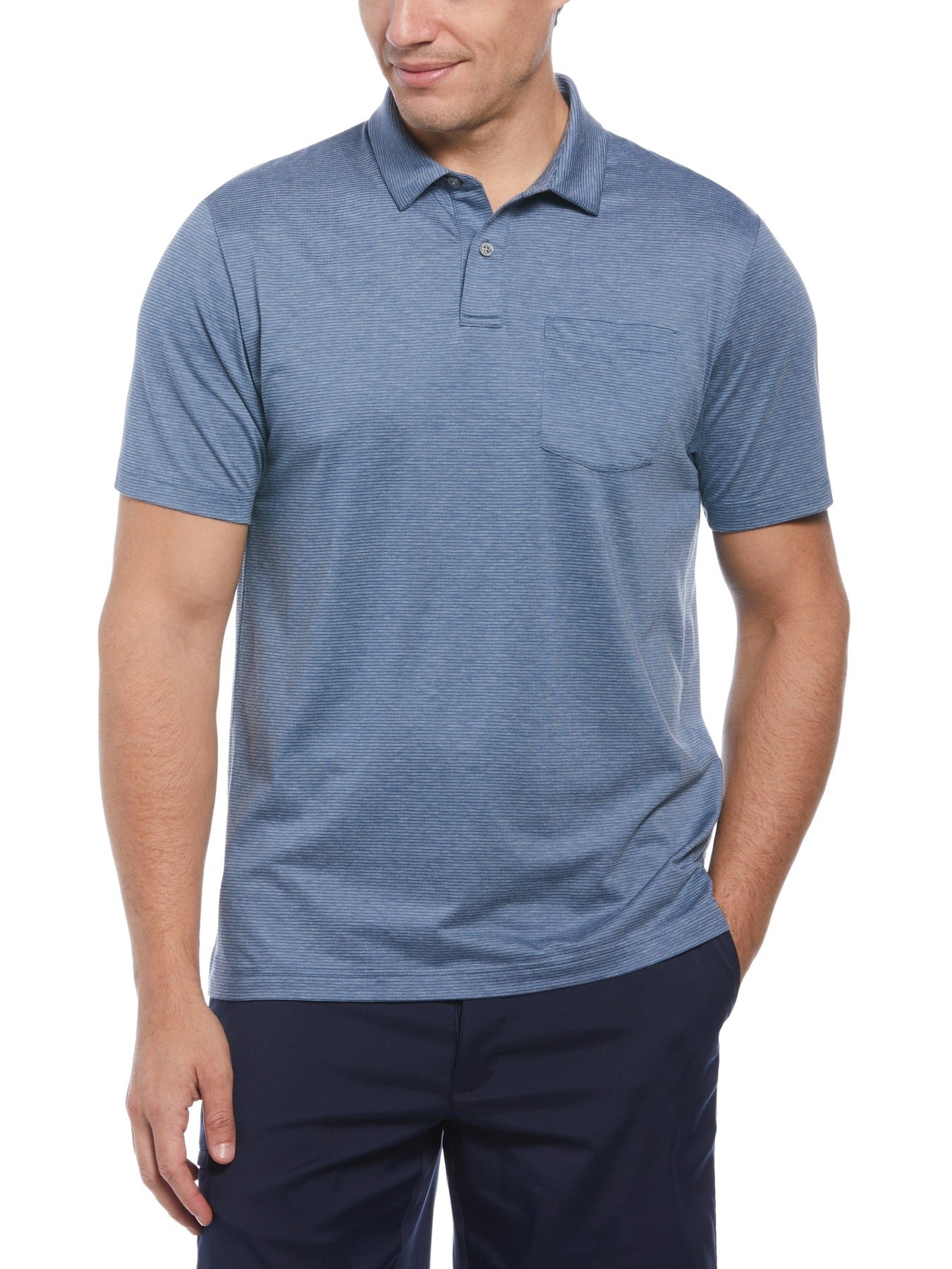 PGA TOUR Men's All Over Fine Line Polo Golf Shirt Small Blue