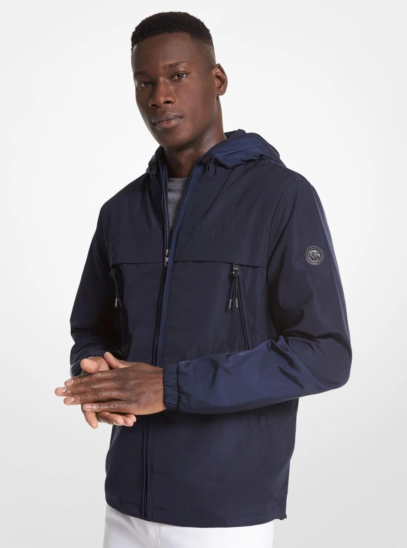 Michael Kors Men Regular fit Windbreaker Coat Medium Blue Solid