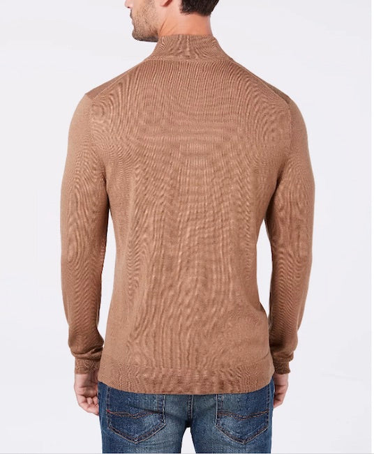 CLUB ROOM Mens QuarterZip Merino Wool Blend Sweater Brown Large
