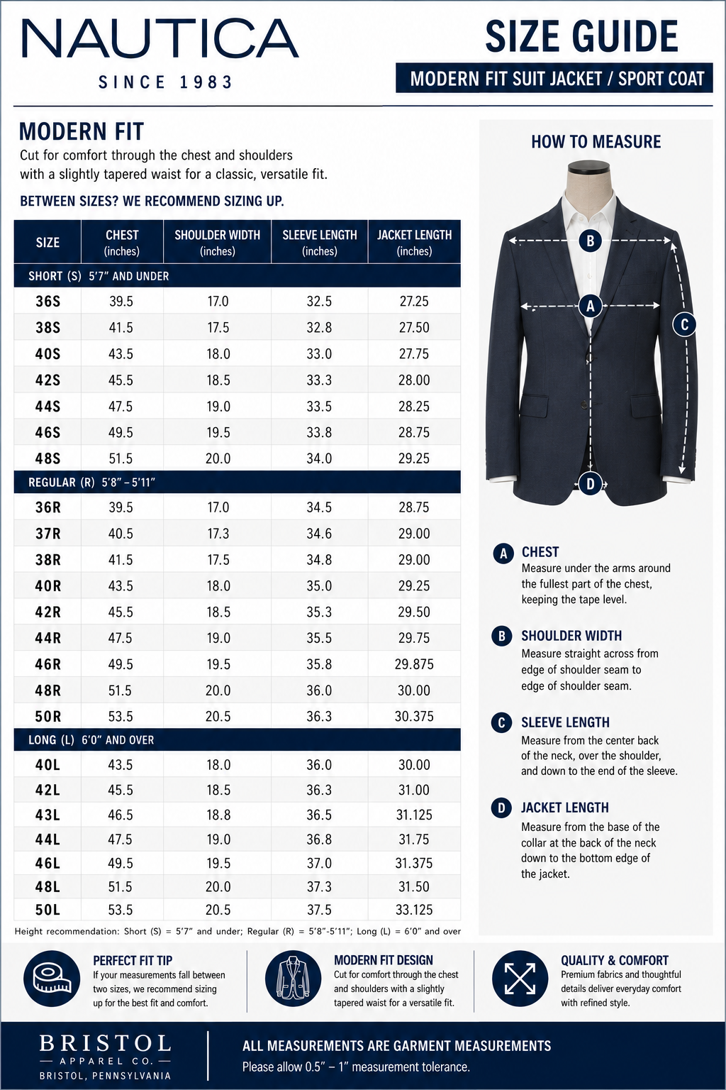 Nautica Mens Modern Fit Suit Jacket  40 Short Navy Blue Birdseye NA000278GAFF