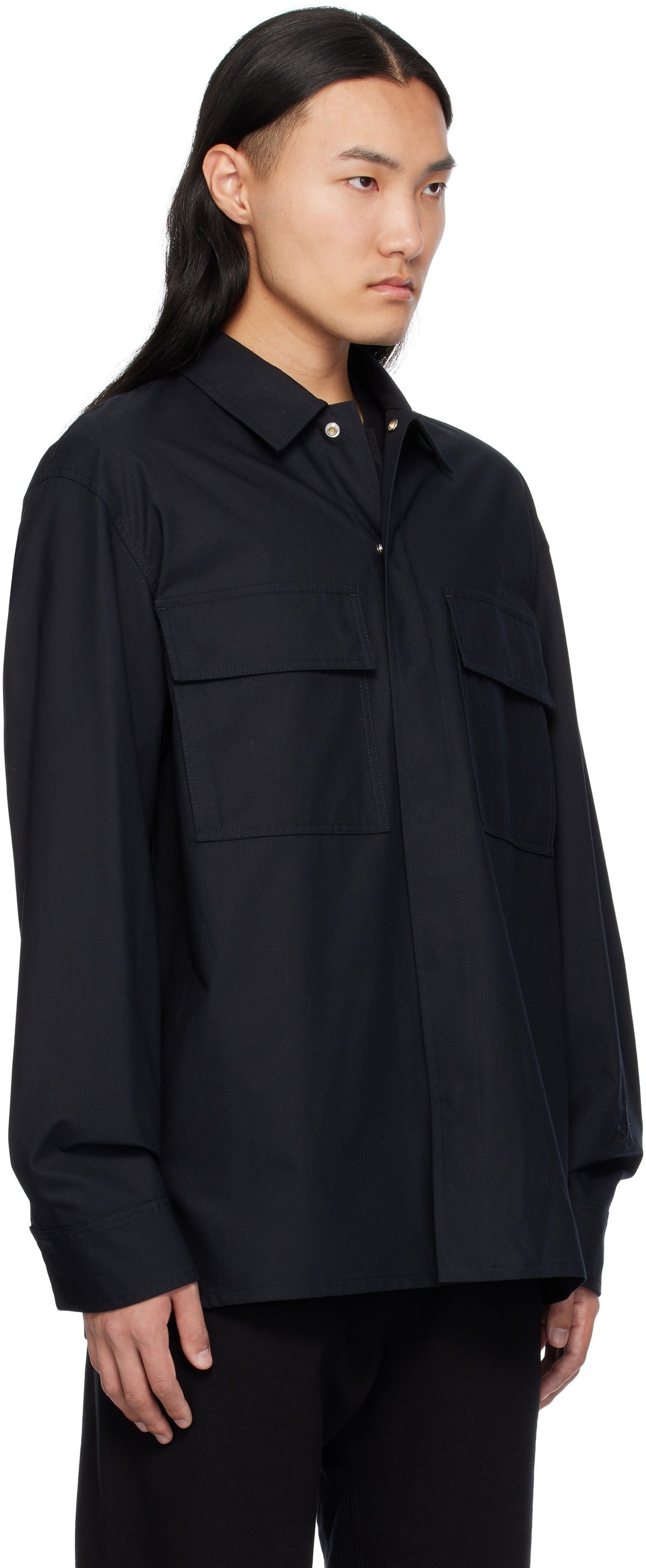 Jil Sander Mens Navy Embroidered-Logo Shirt Jacket EU 46 US 36 Navy Blue
