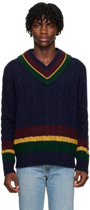 Polo Ralph Lauren Cable Knit Cricket Sweater XL Navy Blue / Red